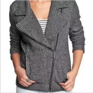 Catherine Malandrino Runway Style Marled Asymmetrical Zip Moto Jacket Grey